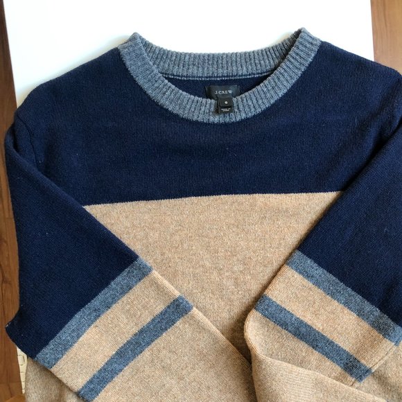 J.Crew Mens Blue Brown 100% Lambswool Crew Neck Pullover Sweater Size Medium - Picture 5 of 5